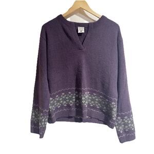 Columbia Women XL Wool Blend Sweater Knit Pullover V Neck Fair Purple